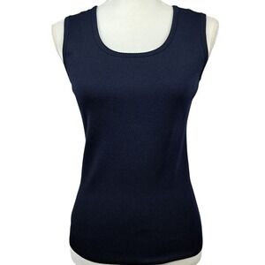 BARBARA LOHMANN XS Navy Blue Tank Top Cashmere‎ Silk Sleeveless Crew Neck Knit